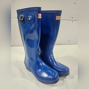 Hunter Original Tall Boots Kids Size 4 Blue Rubber Waterproof Rain Gloss